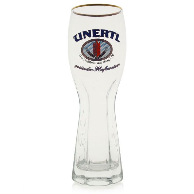 Unertl Haag Weißbierglas eckig mit Goldrand