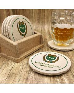 Weissbierbrauerei Hopf aus Miesbach Bieruntersetzer aus Naturstein